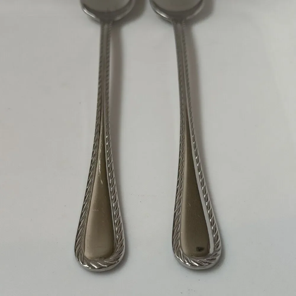 2pc Oneida Belmont-Lyons Iced Tea Spoons 7 1/2” Stainless Glossy Rope Edge China